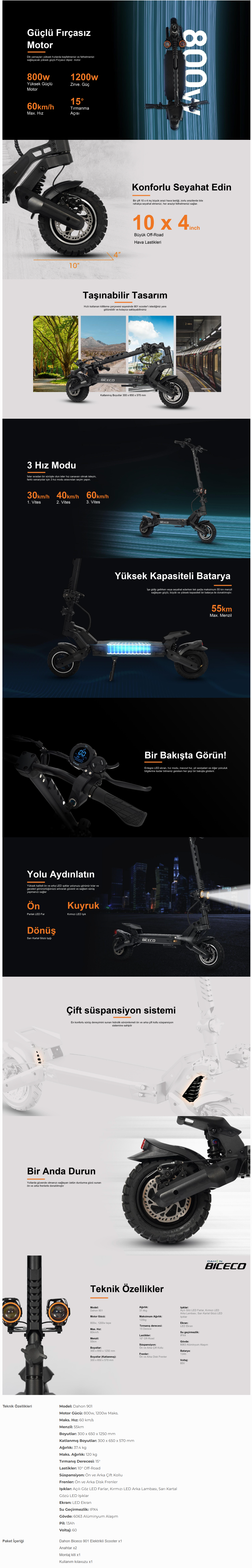 Dahon Biceco 901 Elektrikli Scooter – 1200W Güç, 55 KM Menzil, Katlanabilir Tasarım
