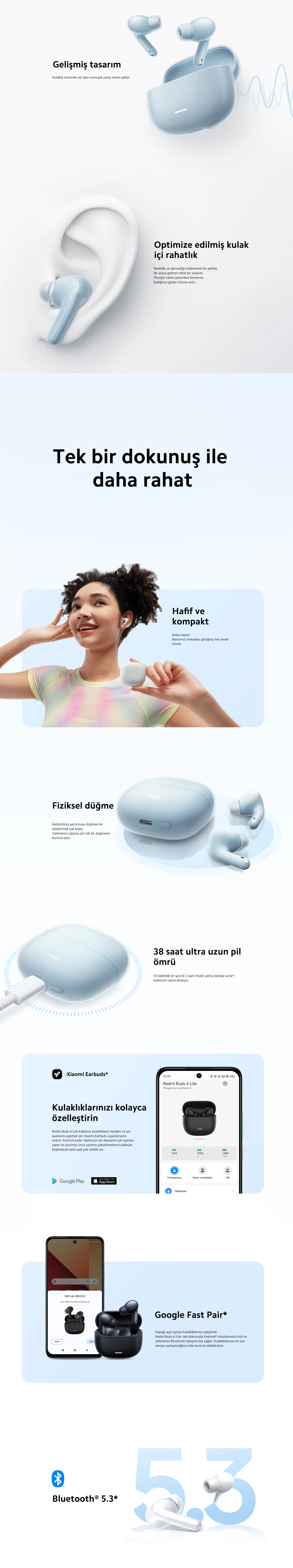 Redmi Buds 6 Lite Kablosuz Kulaklık | Ultra Hafif ve Uzun Pil