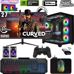 Xaser Sword X52, Ryzen 7 5700X işlemci, 32GB RAM, 1TB NVMe SSD ve RTX 5060 ekran kartı ile güçlü performans sunar. 27″ 180Hz curved monitör ve sıvı soğutmalı RGB kasa ile oyun deneyiminizi üst seviyeye taşır.