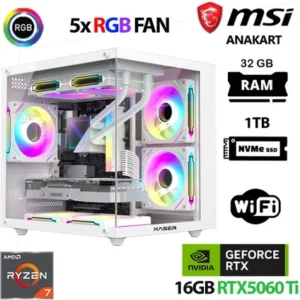 Xaser Cube X100 Ryzen 7 5700X 32GB Ram 1tb M.2 Nvme SSD 16GB RTX5060 Ti Beyaz Masaüstü Oyuncu Bilgisayarı