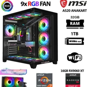 Xaser Lexus X740 Ryzen 7 5700X 32GB Ram 1tb M.2 Nvme SSD 16GB RX9060 Xt Sıvı Soğutmalı Hazır Oyuncu Sistemi